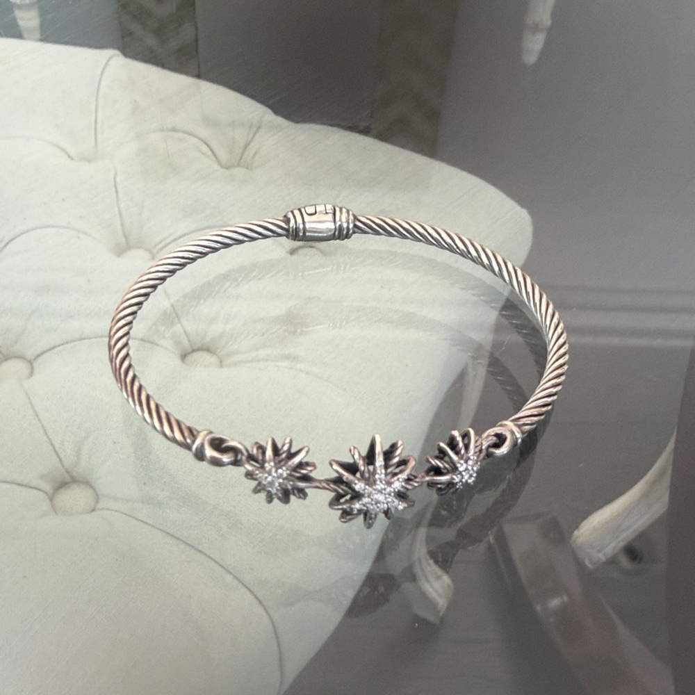 David Yurman Sterling Cable Bracelet with Three Starburst Accents - Silver